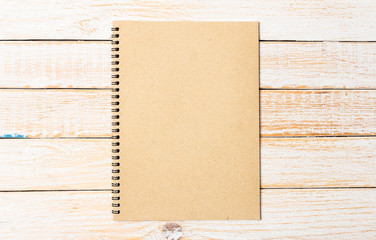 Diary notebook on white wooden background, Business template moc