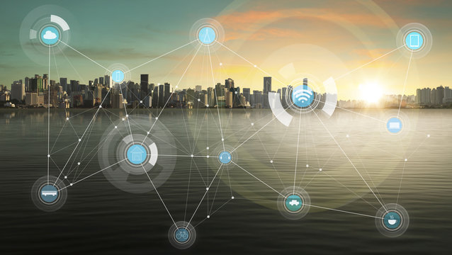 smart city and wireless communication network, abstract image visual, internet of things