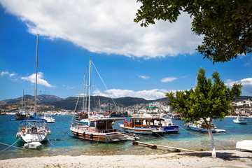 Fototapeta na wymiar Harbor with boats in Turkey