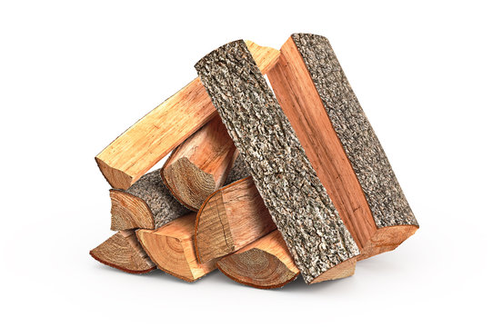 Firewood stack dry chopped, objects. 3D graphic