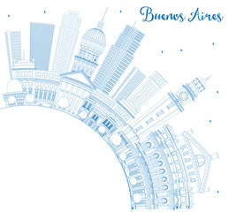 Outline Buenos Aires Skyline with Blue Landmarks and Copy Space.