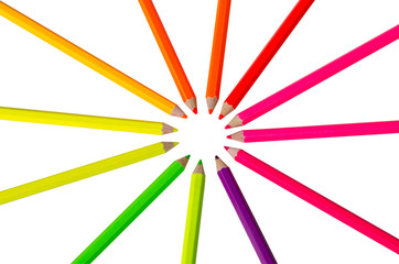 Colour pencils isolated on white background