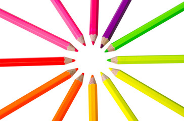 Colour pencils isolated on white background