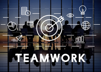 Bull's Eye Goal Mission Icon Teamwork Concept