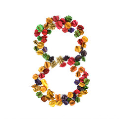 Alphabet number 8, Dried flower isolated on white background