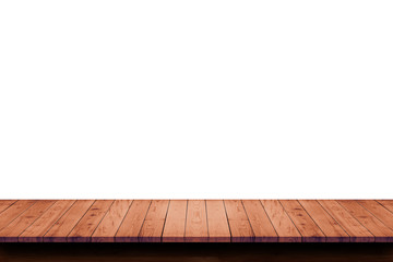 Empty top of wooden table isolated on white background.