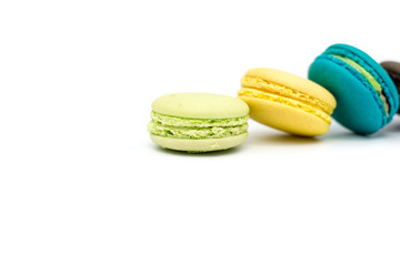 Sweet and colourful french macaroons or macaron on white backgro