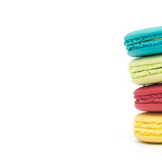 Sweet and colourful french macaroons or macaron on white backgro