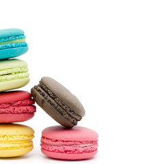 Sweet and colourful french macaroons or macaron on white backgro