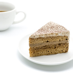  cake and coffee cup on white background