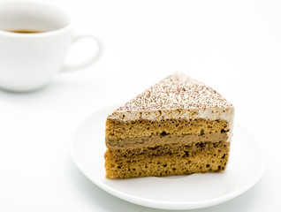  cake and coffee cup on white background