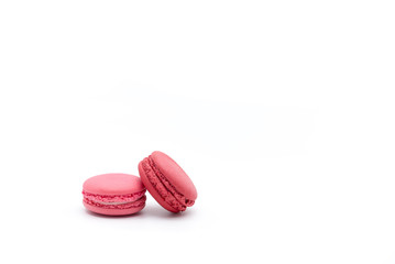 Sweet and colourful french macaroons or macaron on white background