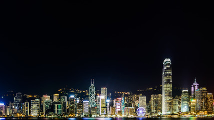 Fototapeta na wymiar Symphony of lights in Hongkong China from Kowloon side across from Victor Harbor