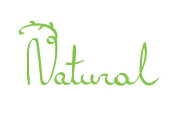 Vector hand drawn lettering word natural isolated on white background.