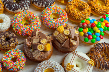 Donut. Sweet icing sugar food. Dessert colorful snack.