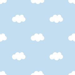 Flat design cute blue sky with clouds seamless pattern background.