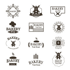 Retro bakery logotypes set. Vector design elements.Vintage badges and labels set