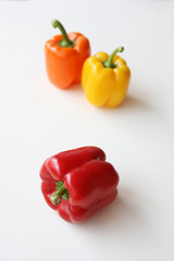 Three colored bell peppers