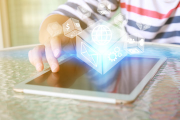 woman using tablet.Social media concept.