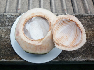 sweet in thai - woon ma praw orn - young coconut jelly on grunge background