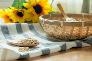 pearls barley grain seed on background.