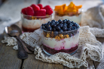 Selection of desserts with berries and fruits