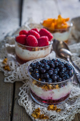 Selection of desserts with berries and fruits