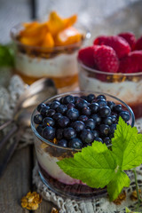 Selection of desserts with berries and fruits