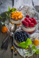 Selection of desserts with berries and fruits