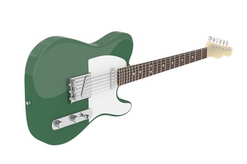 Obraz na płótnie Canvas Isolated green electric guitar on white background. Concert and studio equipment. Musical instrument. Rock, blues style. 3D rendering.