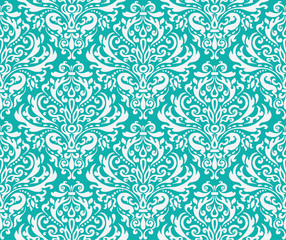 Damask seamless pattern white and blue colors.