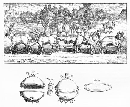  Magdeburg Experiment. Engraving  Showing An Experiment With An Evacuated Sphere Being Carried Out At Magdeburg, Germany In 1654.