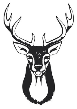 Black silhouette of deer head with antlers.