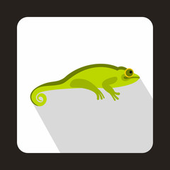 Green chameleon icon in flat style with long shadow. Reptiles symbol