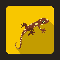 Spotted chameleon icon in flat style with long shadow. Reptiles symbol