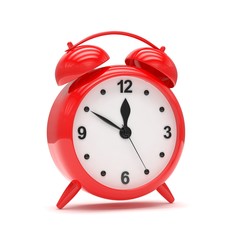 red alarm clock on white. 3d rendering.