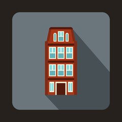 Dutch houses icon in flat style with long shadow. Structure symbol