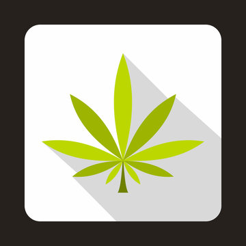 Cannabis leaf icon in flat style with long shadow. Plants symbol