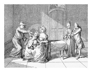 XVIII century, family life in Prussian upper class homes: baby with wet nurse