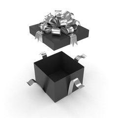 open gift box with bows isolated on white. 3d rendering.