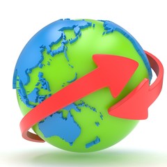 Arrows and Earth globe. 3d render