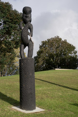 Maori carving style wood statue