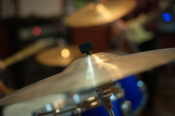 Fototapeta na wymiar Crash cymbal detail golden metal drum