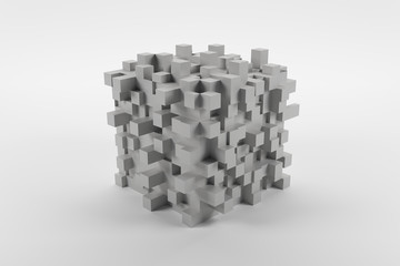 White abstract modern cube with cubic knots on white background