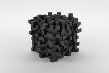 Black abstract modern cube with cubic knots on white background