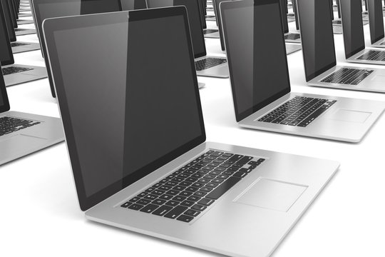 many  laptop on white background. 3d rendering.
