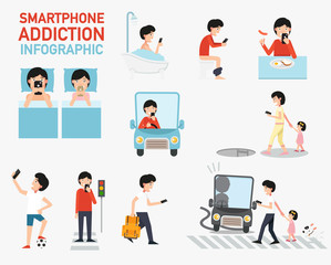 Smartphone addiction infographic.vector