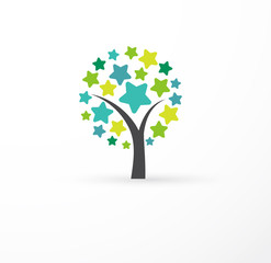 Tree with stars - education, learning, success icon