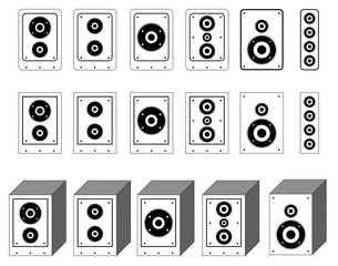 collection of audio speaker vector. surround system symbol. loudspeaker icons. outlines Woofer.