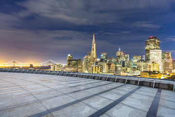 empty street with cityscape and skyline of san francisco
